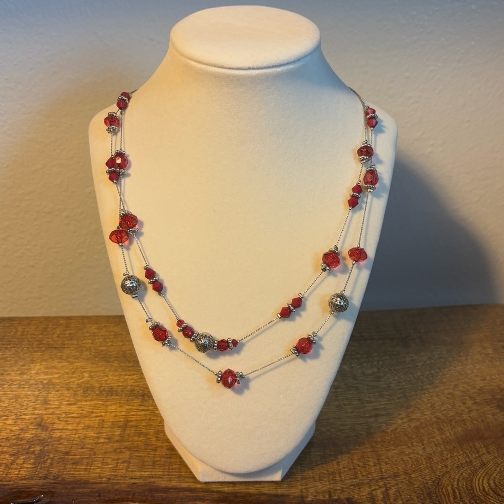 Charming Charlie Women's Fashion Jewelry Multistrand Red Acrylic Bead Necklace
